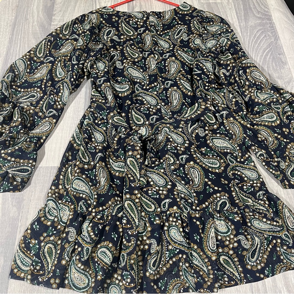 Betsey Johnson Navy Blue and Green Bohemian with Bell Sleeve Dress; Large (8) - Picture 8 of 10